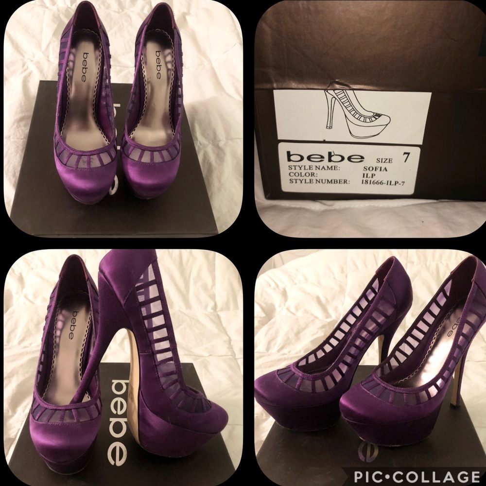 Euc Bebe Sofia Satin Platform Heels - image 2